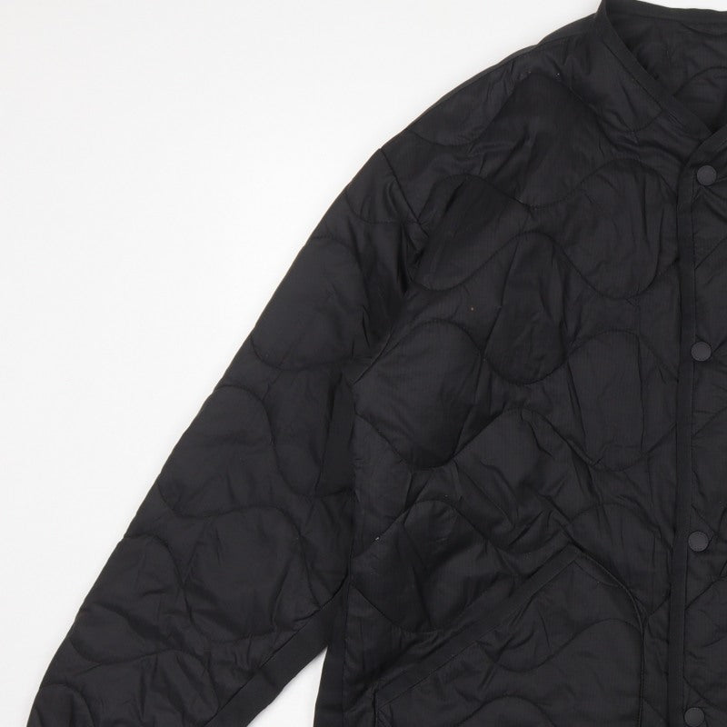 H&M Men's Black M Quilted Jacket Snap Front Pockets