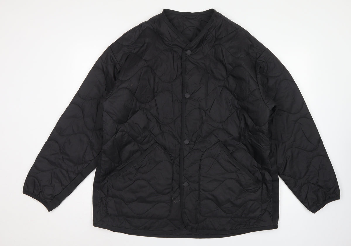 H&M Men's Black M Quilted Jacket Snap Front Pockets
