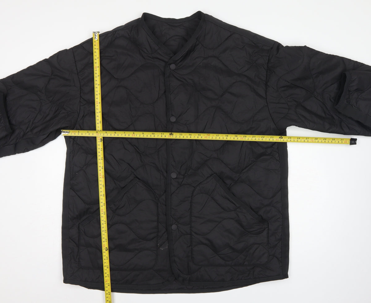 H&M Men's Black M Quilted Jacket Snap Front Pockets