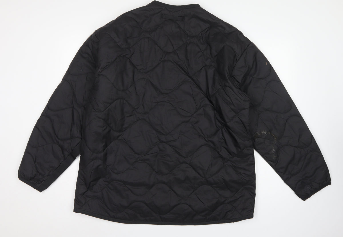 H&M Men's Black M Quilted Jacket Snap Front Pockets