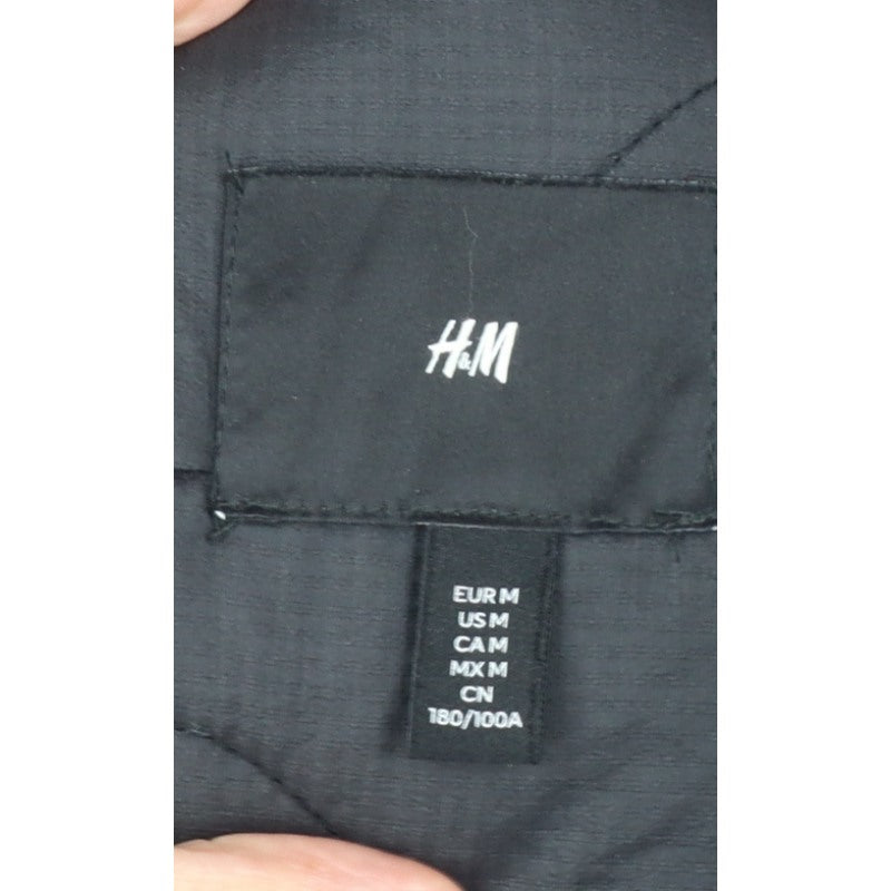 H&M Men's Black M Quilted Jacket Snap Front Pockets