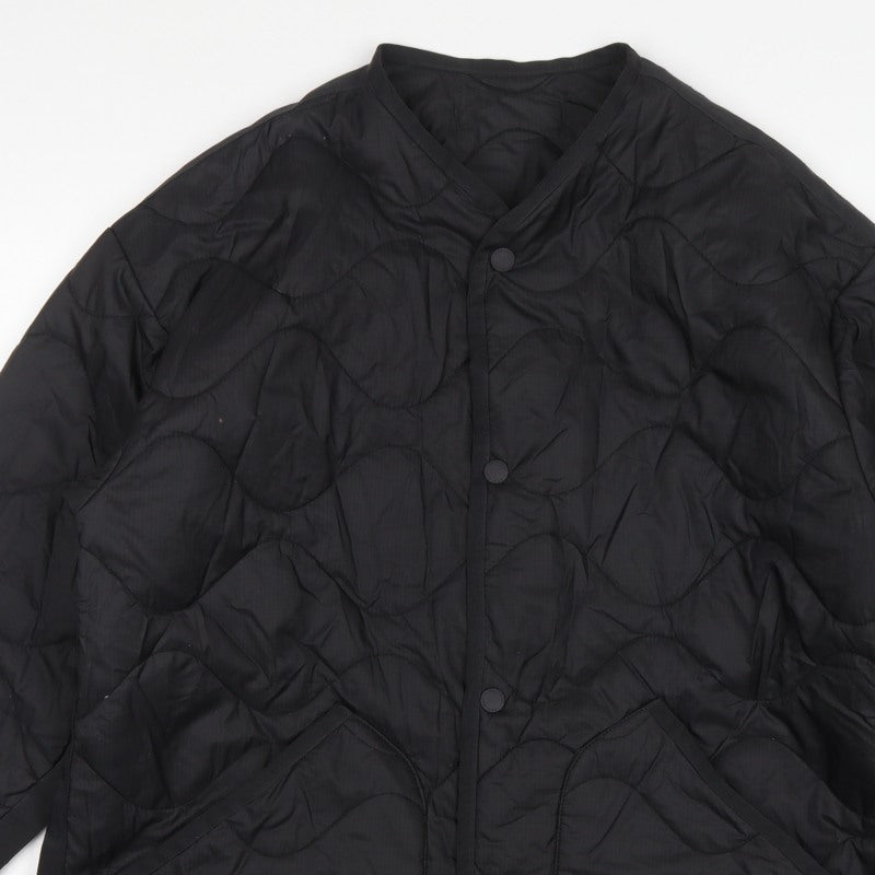 H&M Men's Black M Quilted Jacket Snap Front Pockets