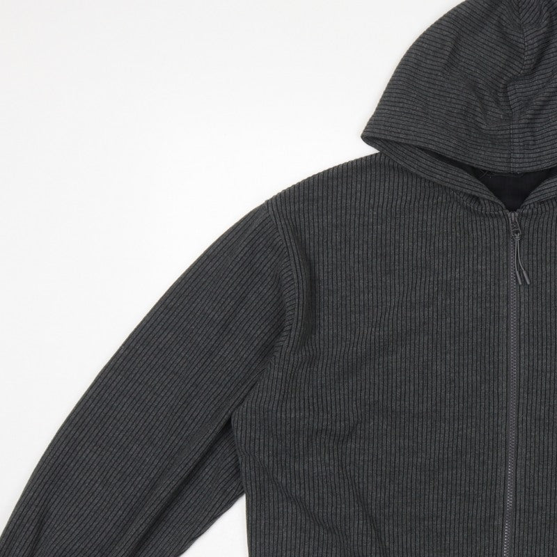 F&F Women's Grey Ribbed Full Zip Hooded Sweatshirt Size L