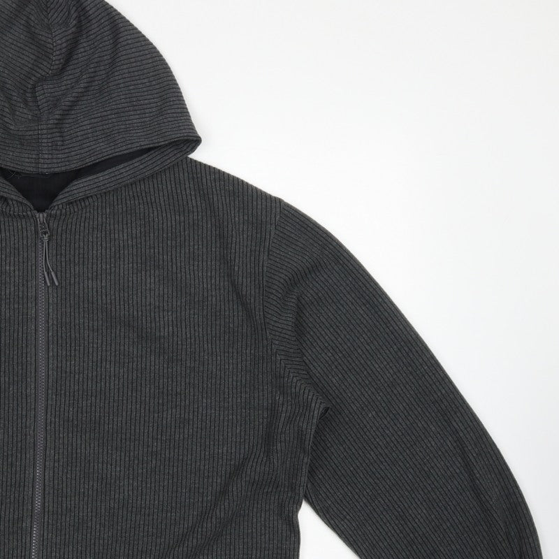 F&F Women's Grey Ribbed Full Zip Hooded Sweatshirt Size L