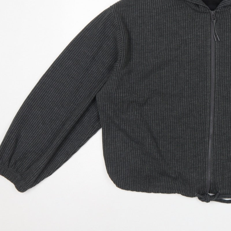 F&F Women's Grey Ribbed Full Zip Hooded Sweatshirt Size L