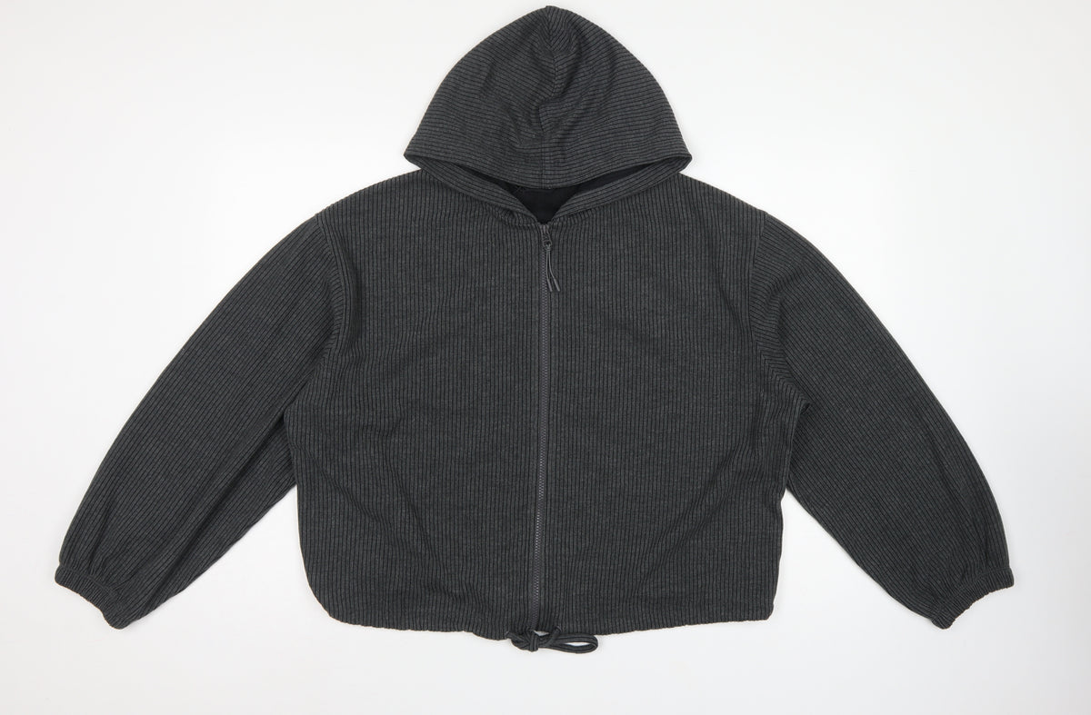 F&F Women's Grey Ribbed Full Zip Hooded Sweatshirt Size L