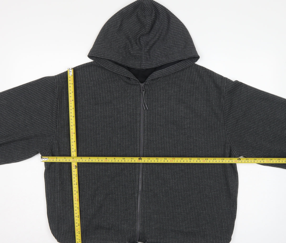 F&F Women's Grey Ribbed Full Zip Hooded Sweatshirt Size L