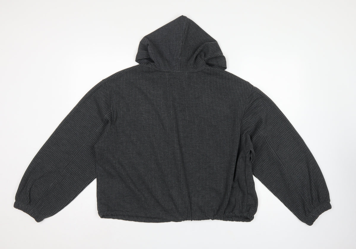 F&F Women's Grey Ribbed Full Zip Hooded Sweatshirt Size L
