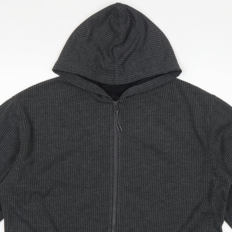 F&F Women's Grey Ribbed Full Zip Hooded Sweatshirt Size L