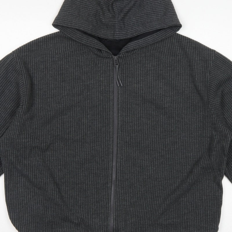 F&F Women's Grey Ribbed Full Zip Hooded Sweatshirt Size L