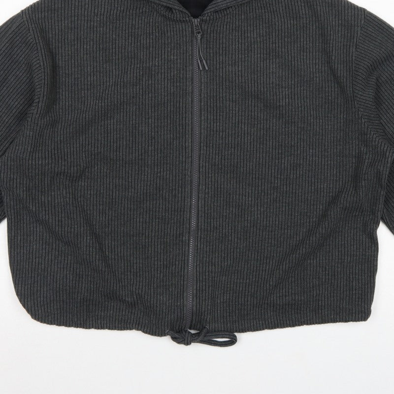 F&F Women's Grey Ribbed Full Zip Hooded Sweatshirt Size L