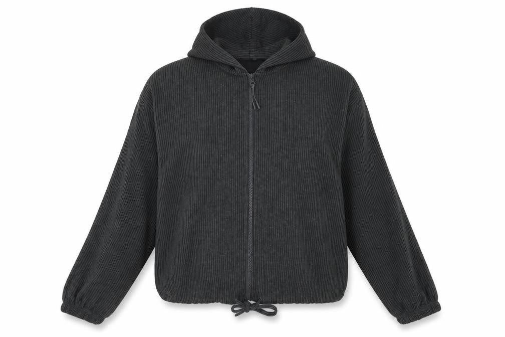 F&F Women's Grey Ribbed Full Zip Hooded Sweatshirt Size L