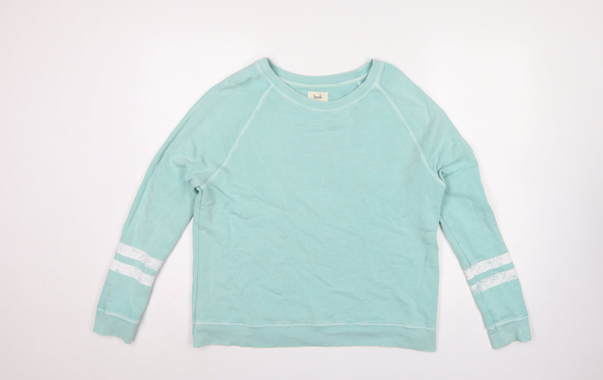 Hush Women’s Mint Green S Pullover Sweatshirt Raglan Stripe Cotton