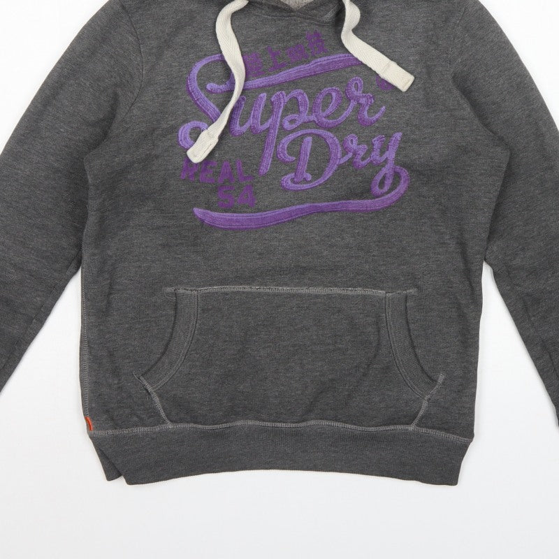 Superdry Men's Grey S Pullover Hoodie Logo Graphic Drawstring Pocket