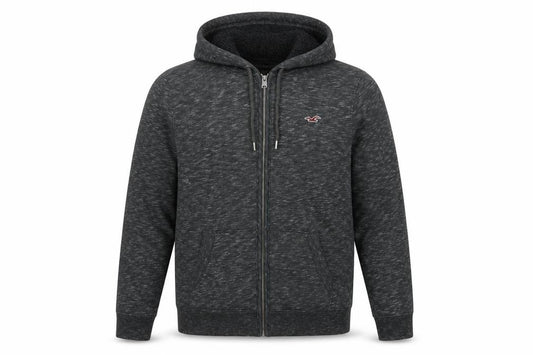 Hollister Men’s Grey L Full Zip Hooded Fleece Lined Hoodie Logo