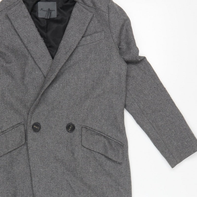 Micc Beirn Men's Grey Herringbone Long Overcoat Lined Size S