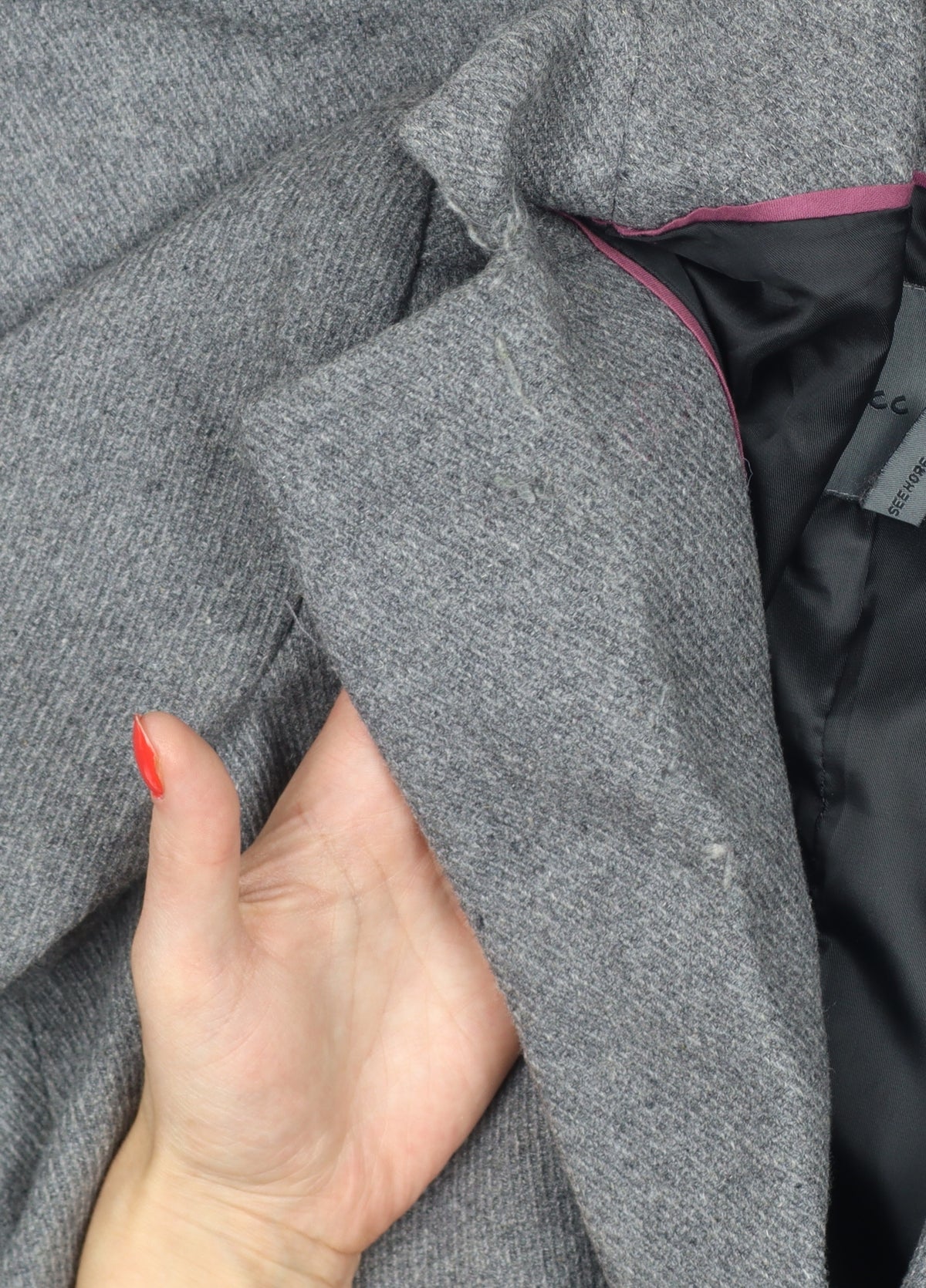 Micc Beirn Men's Grey Herringbone Long Overcoat Lined Size S
