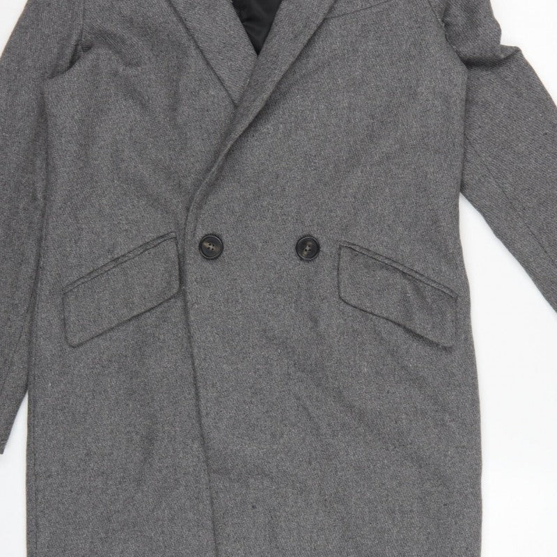 Micc Beirn Men's Grey Herringbone Long Overcoat Lined Size S