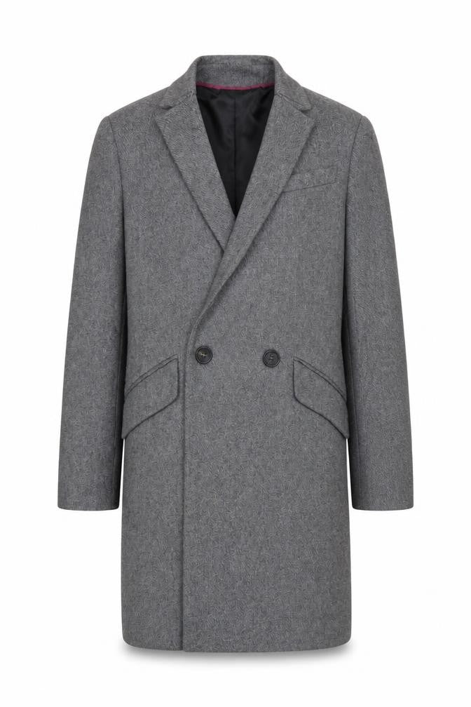 Micc Beirn Men's Grey Herringbone Long Overcoat Lined Size S