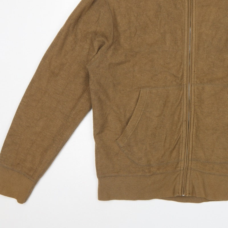 GAP Men's Brown L Full Zip Cotton Fleece Basic Jacket Pockets