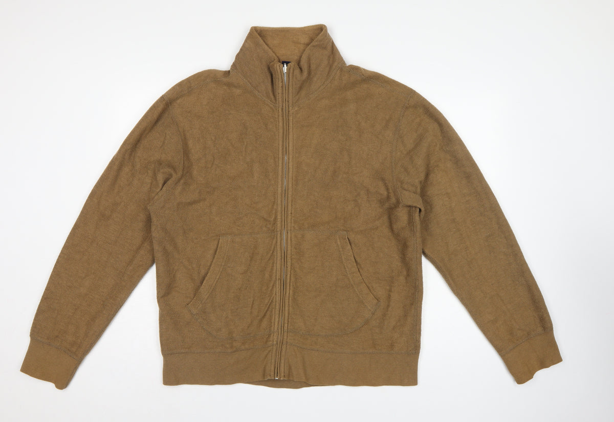 GAP Men's Brown L Full Zip Cotton Fleece Basic Jacket Pockets