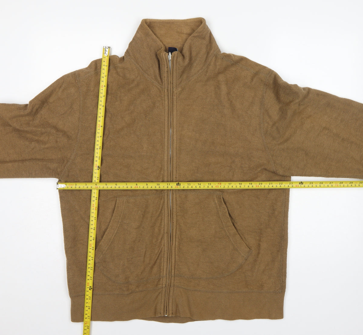 GAP Men's Brown L Full Zip Cotton Fleece Basic Jacket Pockets