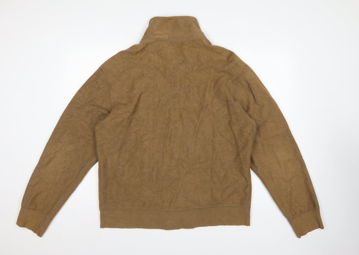 GAP Men's Brown L Full Zip Cotton Fleece Basic Jacket Pockets