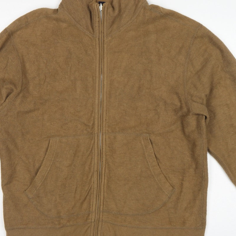 GAP Men's Brown L Full Zip Cotton Fleece Basic Jacket Pockets