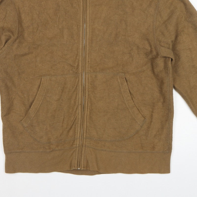 GAP Men's Brown L Full Zip Cotton Fleece Basic Jacket Pockets