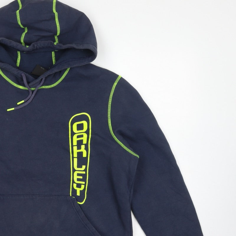 Oakley Men’s Navy Blue L Pullover Hoodie Logo Graphic Drawstring