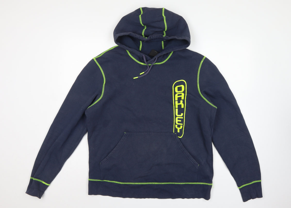 Oakley Men’s Navy Blue L Pullover Hoodie Logo Graphic Drawstring
