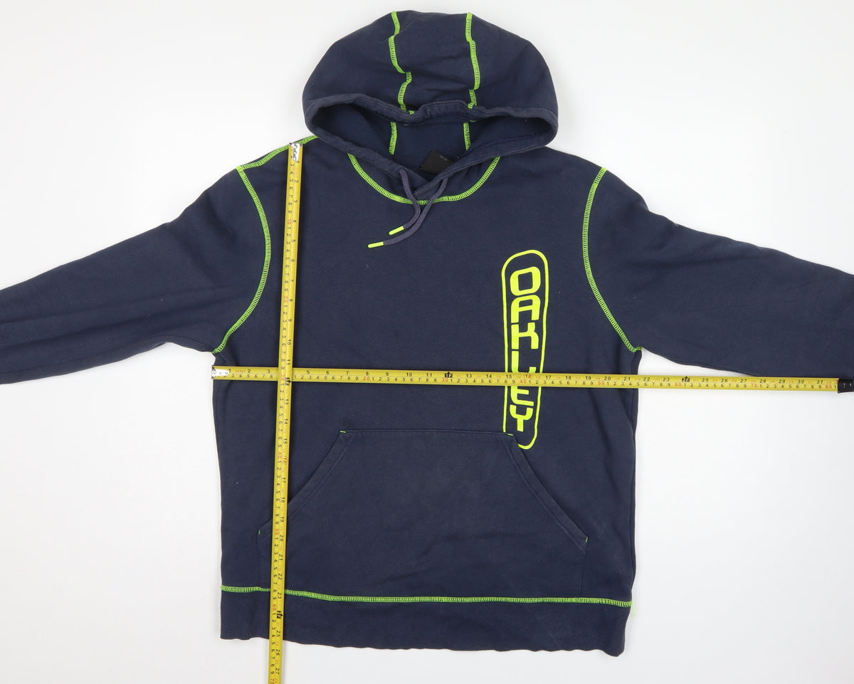 Oakley Men’s Navy Blue L Pullover Hoodie Logo Graphic Drawstring
