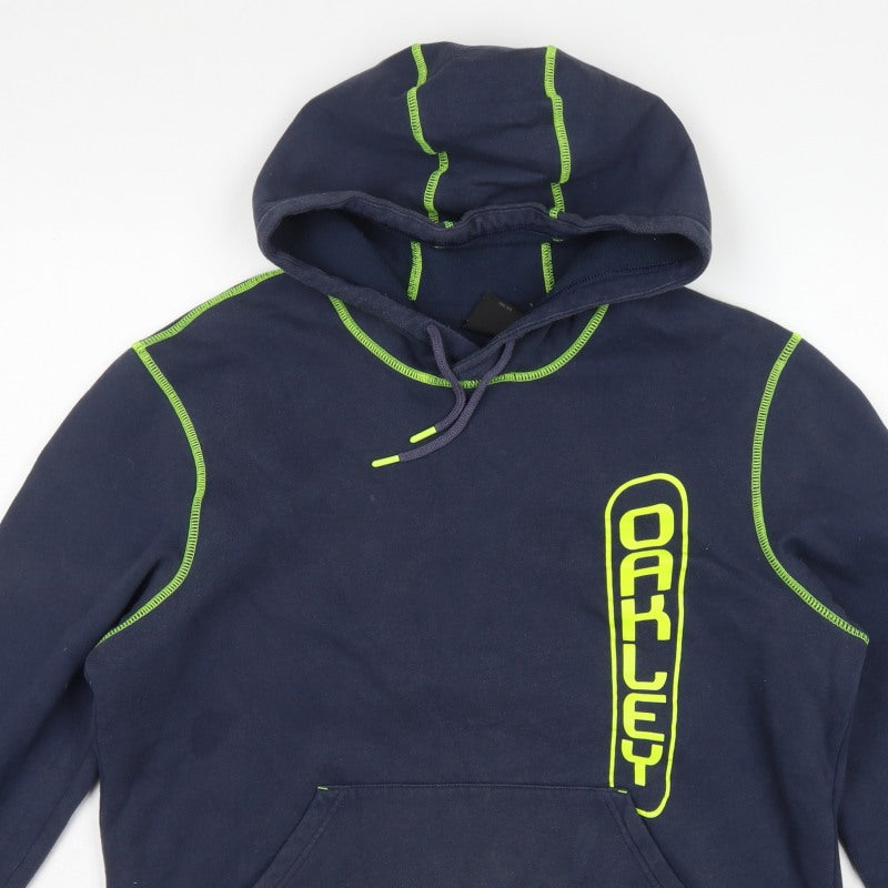 Oakley Men’s Navy Blue L Pullover Hoodie Logo Graphic Drawstring