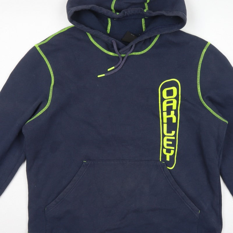 Oakley Men’s Navy Blue L Pullover Hoodie Logo Graphic Drawstring