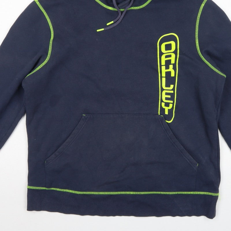 Oakley Men’s Navy Blue L Pullover Hoodie Logo Graphic Drawstring