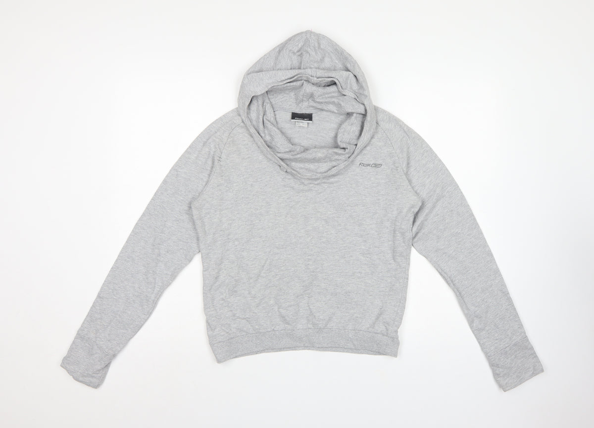 Reebok Women Grey UK 12 Pullover Hooded Sweatshirt Logo Cotton