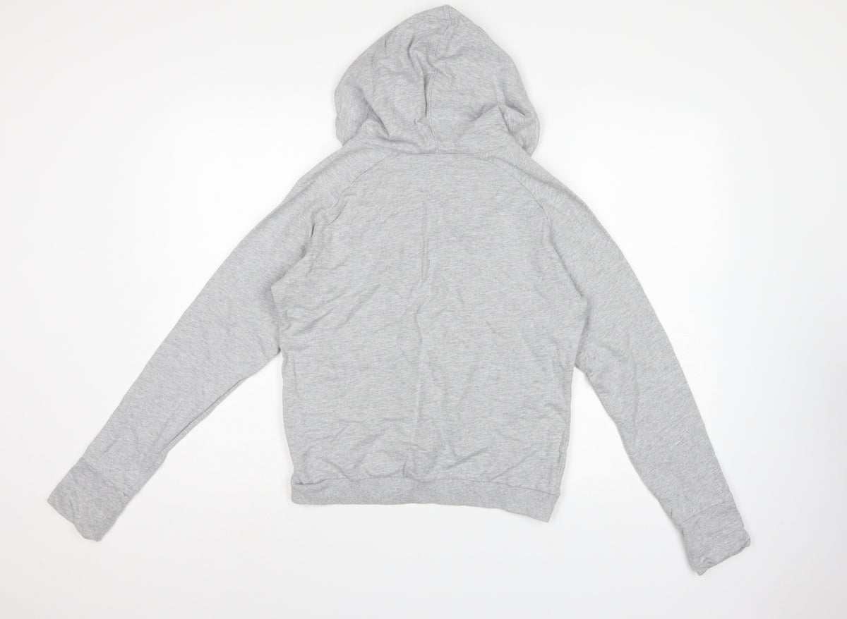 Reebok Women Grey UK 12 Pullover Hooded Sweatshirt Logo Cotton