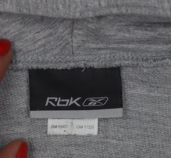 Reebok Women Grey UK 12 Pullover Hooded Sweatshirt Logo Cotton