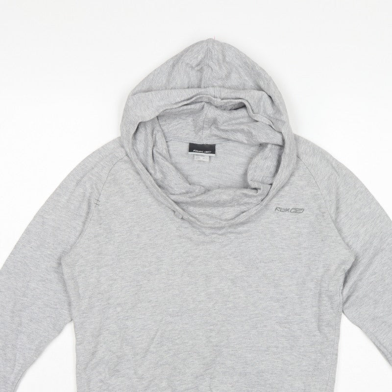 Reebok Women Grey UK 12 Pullover Hooded Sweatshirt Logo Cotton