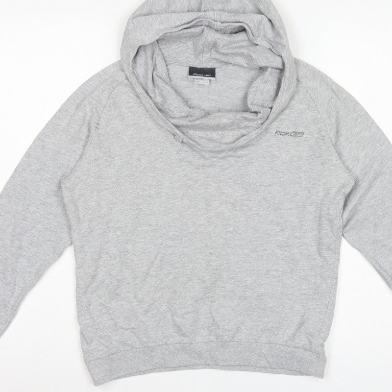 Reebok Women Grey UK 12 Pullover Hooded Sweatshirt Logo Cotton