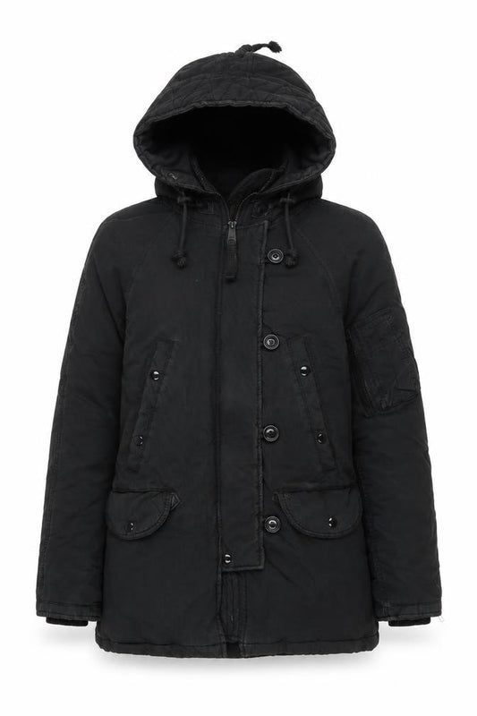 Ralph Lauren Women Black S Hooded Parka Cotton Nylon Faux Fur Trim