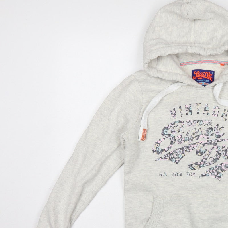 Superdry Women Grey M Pullover Hoodie Floral Logo Pocket