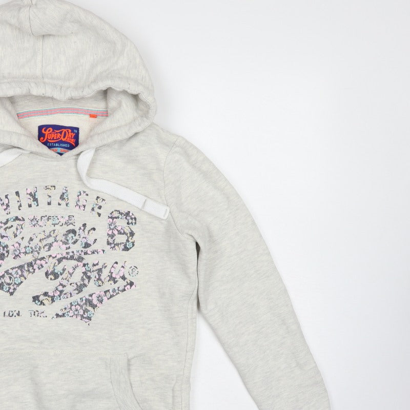 Superdry Women Grey M Pullover Hoodie Floral Logo Pocket