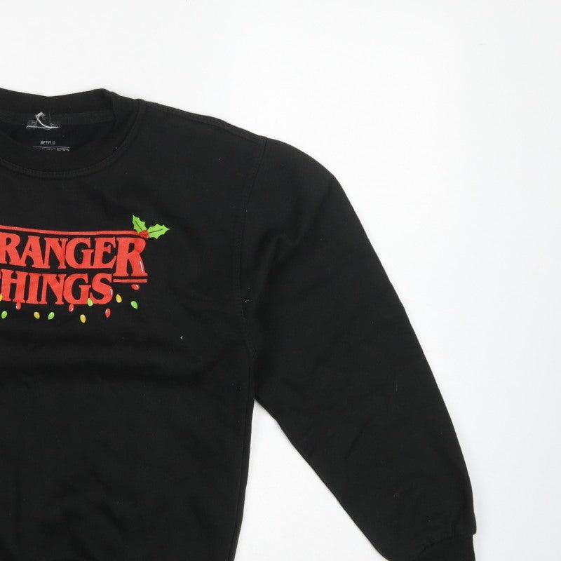 Netflix Stranger Things Girls Black XL Christmas Graphic Pullover Sweatshirt