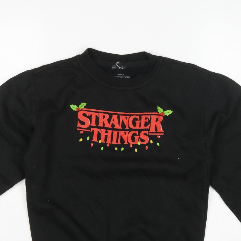Netflix Stranger Things Girls Black XL Christmas Graphic Pullover Sweatshirt