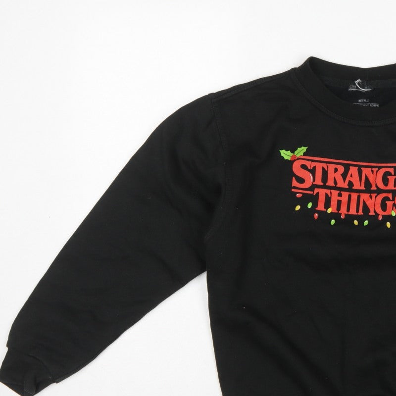 Netflix Stranger Things Girls Black XL Christmas Graphic Pullover Sweatshirt