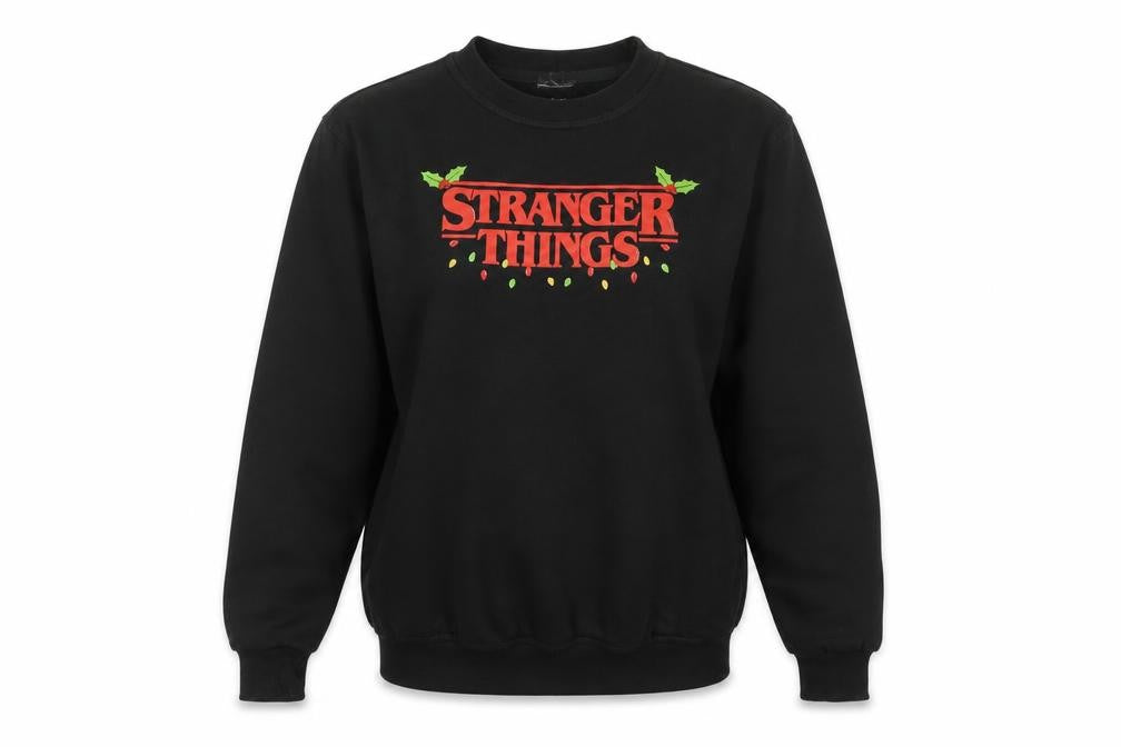 Netflix Stranger Things Girls Black XL Christmas Graphic Pullover Sweatshirt
