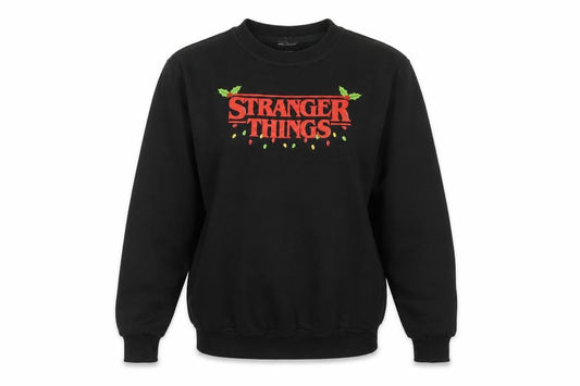 Netflix Stranger Things Girls Black XL Christmas Graphic Pullover Sweatshirt