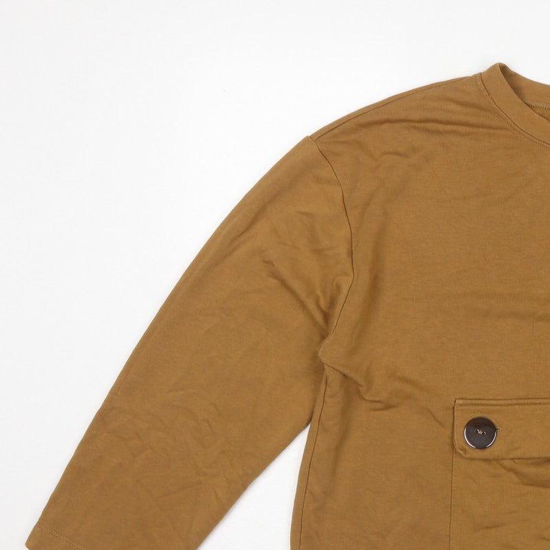 Zara Trafaluc Women's Brown M Pullover Sweatshirt Button Pocket