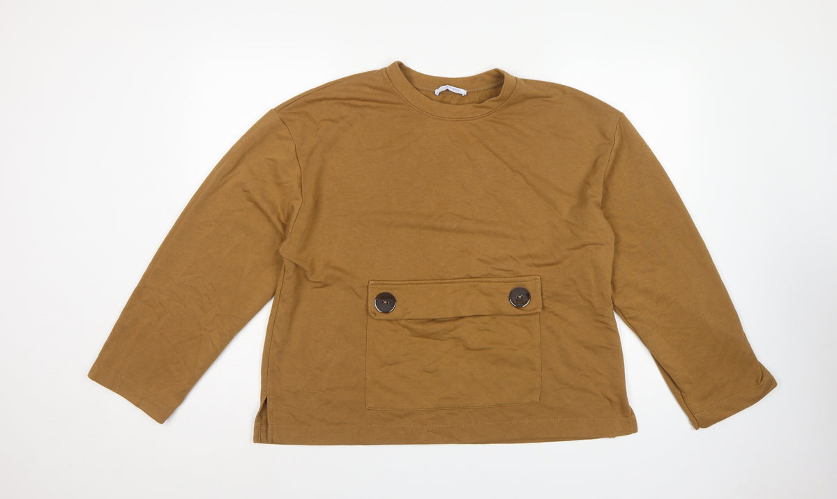 Zara Trafaluc Women's Brown M Pullover Sweatshirt Button Pocket